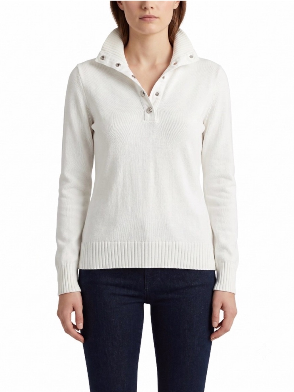 Lauren Ralph Lauren Cream Snap-Button Funnel Neck Pullover
